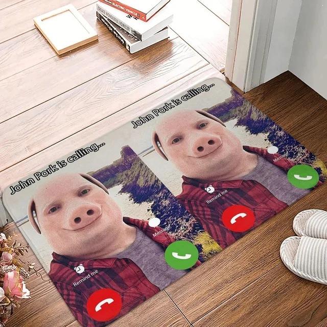 Funny John Pork Is Calling Rectangle Carpet Meme Phone Call Home Decor Mat Non Slip Floor Rug Entryway Doormat Floor Mat