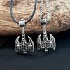Norse Viking Warrior Stainless Steel Axe Pendant Necklace for Men with Leather Cord