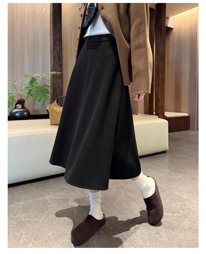 2025 New College Style Black A-Line Wool Skirt - Autumn/Winter Pear-Shaped Exclusive