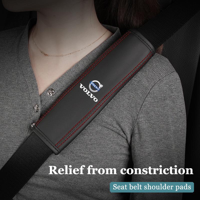 2Pcs Calfskin Car Seat Belt Shoulder Pad Covers For Volvo Xc60 Xc90 V40 V60 S60 V50 V90 S80 C40 XC40 V70 XC70 C30 EX90 Rdesign