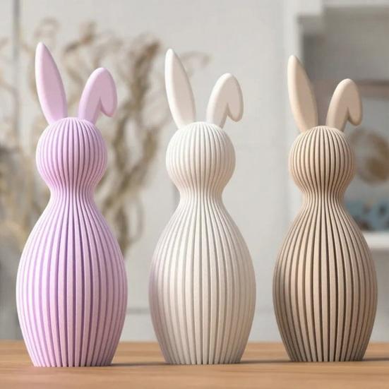 Hase Figur 3D Gedruckt Gerippte Textur Kaninchen Statue mit Gefaltetem Ohr Design für Zuhause Tischplatte Bücherregal Dekoration