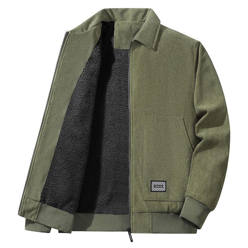 

Men s Corduroy Fleece-Lined Turn-Down Collar Jacket - Casual Cotton-Padded Workwear for Autumn & Winter L (100-118 Jin)