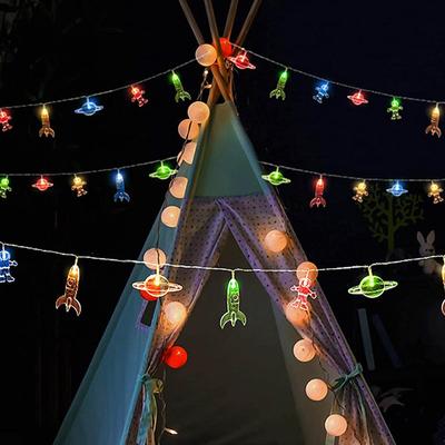 10 LED Children's Room LED String Light Astronaut Spaceship Rocket Pendants Holiday Party Lights Wall Window Nursery Or Decor