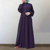 Women's Long Sleeve Button Down Casual Outfits Solid Color Round Neck Maxi Dresses