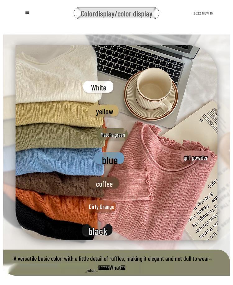 Women's Slim-Fit Ruffle Long Sleeve Knit Top for Spring and Autumn