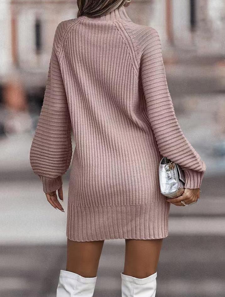 Vestido de malha feminino com decote em O, vestido de inverno com suéter e quadril, vestidos de malha, vestidos de cor sólida
