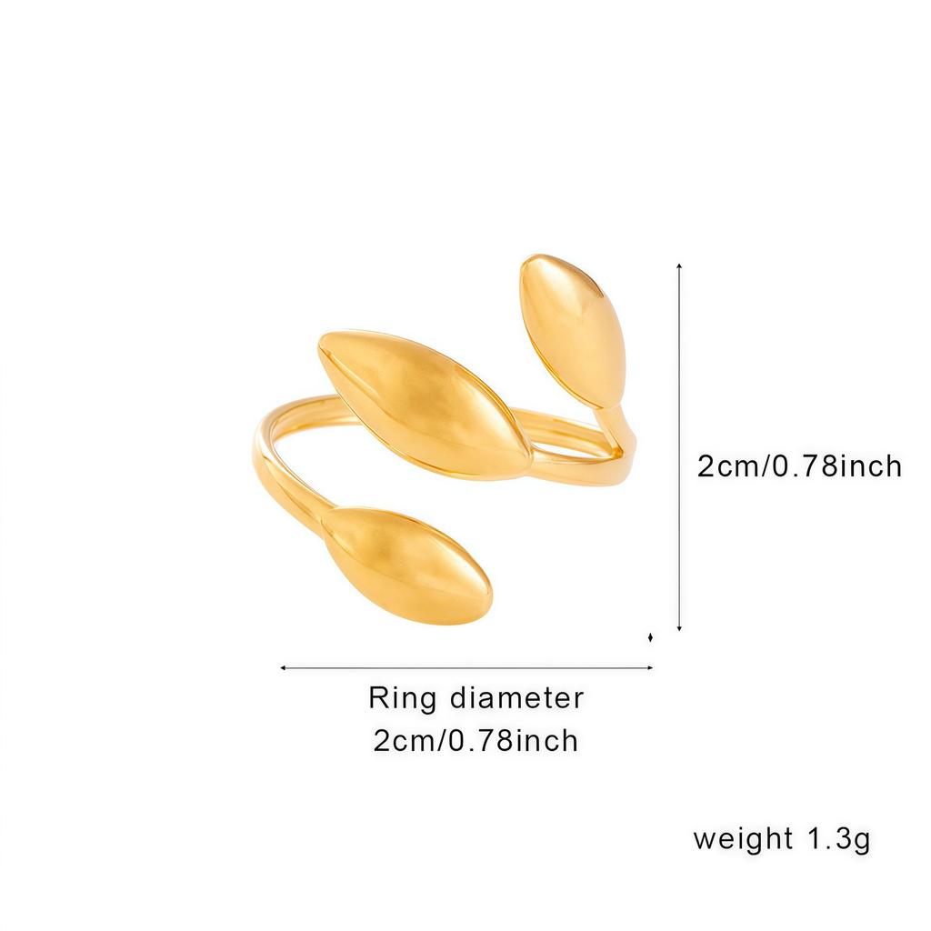 Elegant 18K Gold-Plated Geometric Stainless Steel Ring with Natural Stone, Adjustable for Women