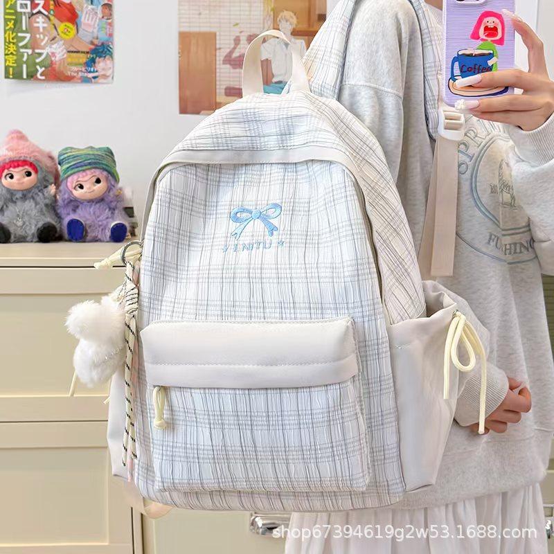 Zaino versione coreana a quadri zaino femminile zaino per studentessa di scuola media grande capacità alto valore 1011 nuovo zaino scolastico stile ragazza