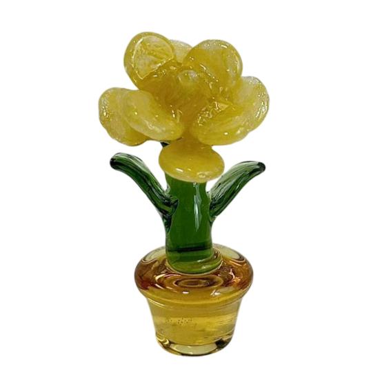 

Мини-цветок розы из стекла с горшком, разноцветные ornaments-цветы розы, коллекционная фигурка цветка из искусственного хрусталя, выдуваемая вручную, ко Дню матери жёлтый