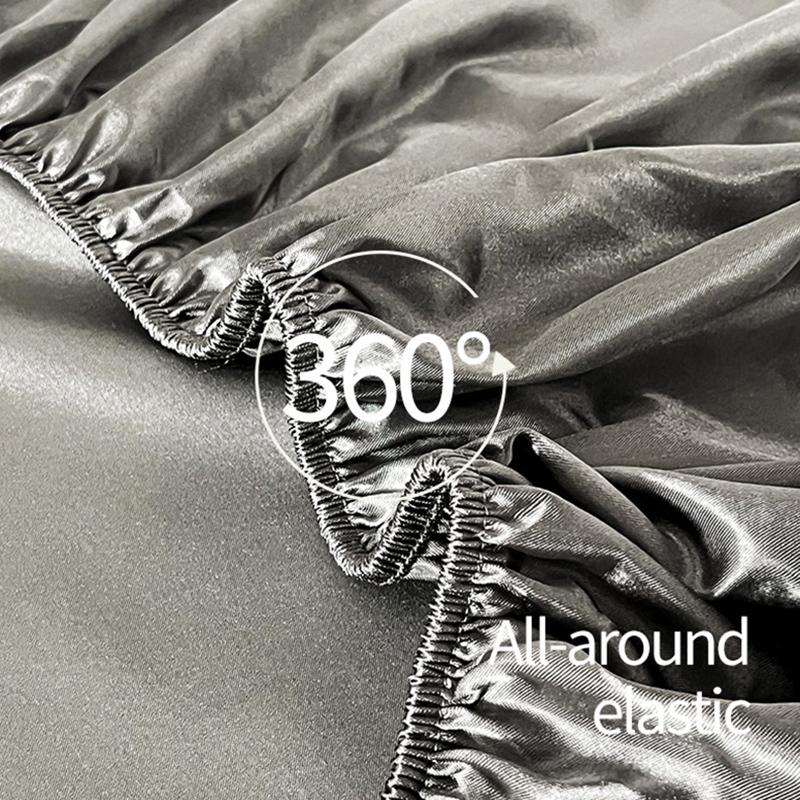 3Pcs Luxury Satin Fitted Sheet Set Soft Comfortable Breathable Solid Color Bedding Mattress Protector Set for Double Full Size