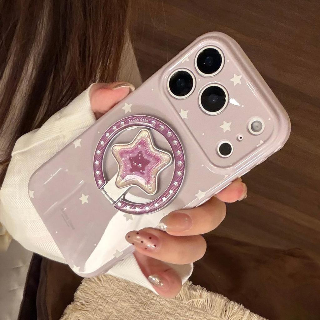 Retro White Star Heart Stand Phone Case for iPhone 16, iPhone 17, iPhone 17 Pro Max