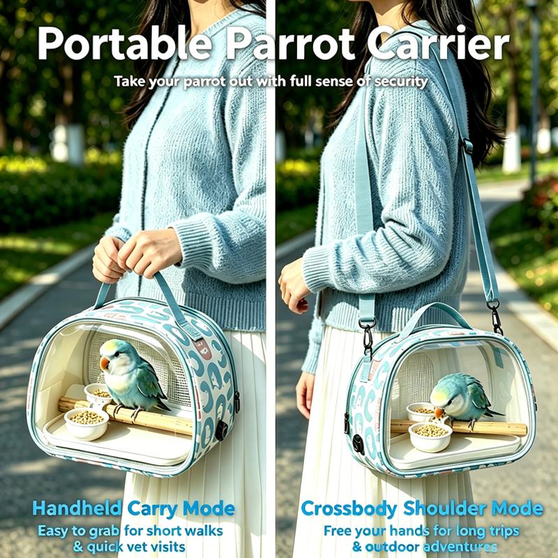 Transparent Portable Eco-Friendly Durable Small Pet Bird Carrier Bag Breathable Lightweight Outdoor Parrot Travel Cage