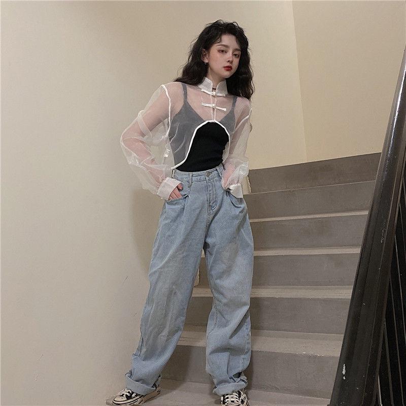 Women's Trendy Frog Button Mesh Cardigan: Slimming, Artistic Retro Long Sleeve Sun Protection Outerwear