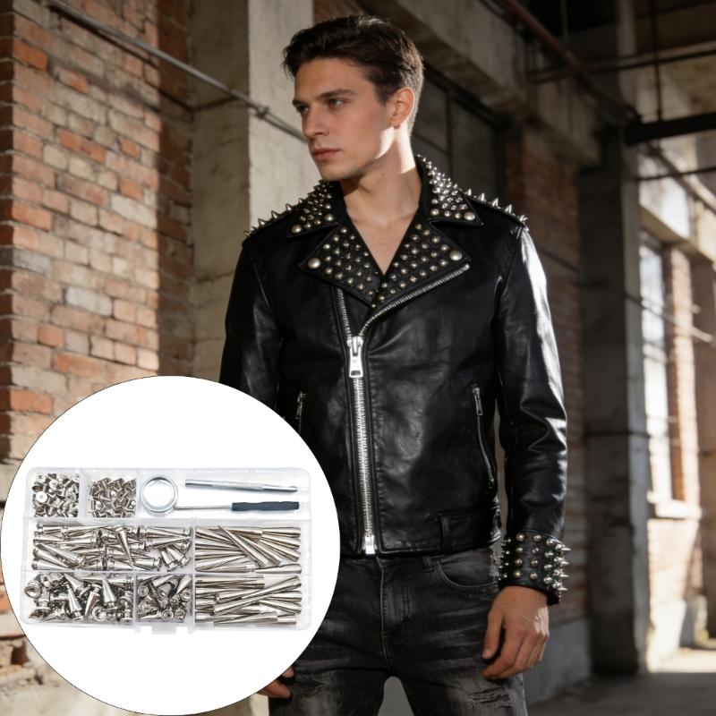 105Pieces Multiple Size Alloy Punk Rivets Set Including Tool and Case for Crafting Clothing Designs