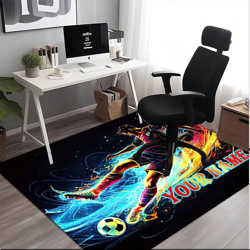 1PC Custom Name "Dynamic Soccer Artwork" Theme Floor Mat Ideal for Living Room, Game Rooms, Office, Bedroom,Floor Mat Playful Design