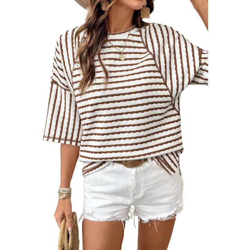 2026 Summer New TK Women's Round Neck Pullover Simple Versatile Striped Short Sleeve T-Shirt