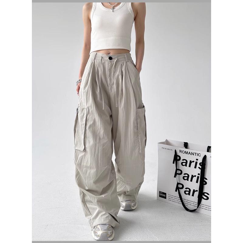 Women's 2025 American Retro Wide-Leg Parachute Cargo Pants - Quick-Dry, High-Waisted, Loose Fit