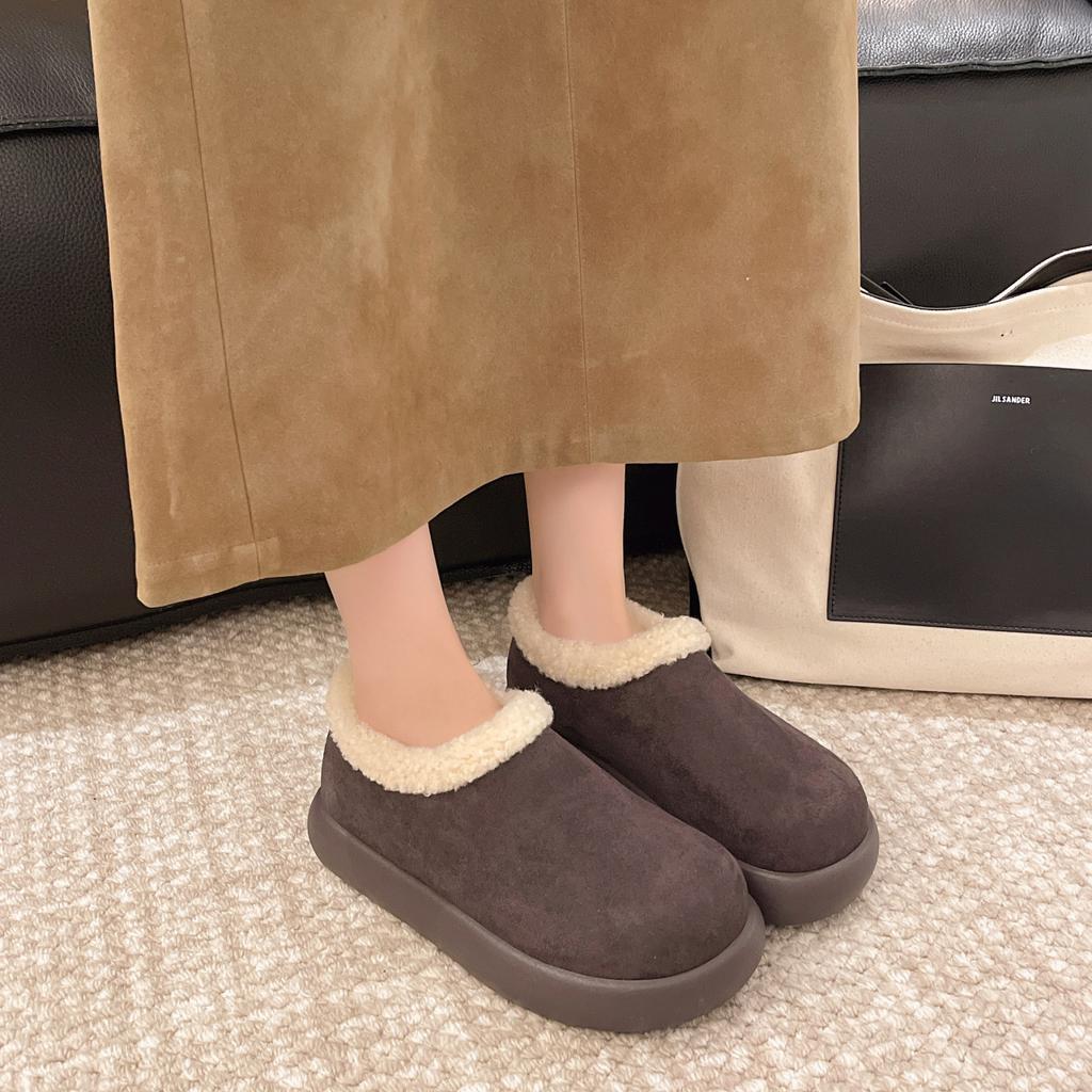 Fleece small potato snow boots women's winter new one-pedal versatile cotton shoes thick-soled fluffy women's shoes