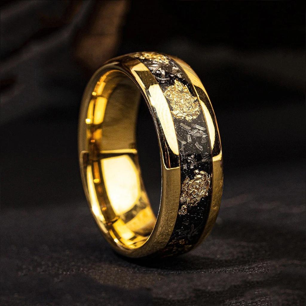 Fashion 8mm Men Stainless Steel Rings Inlay Meteorite Abalone Shell Rings For Men Women Wedding Engagement Band Jewelry Gift
