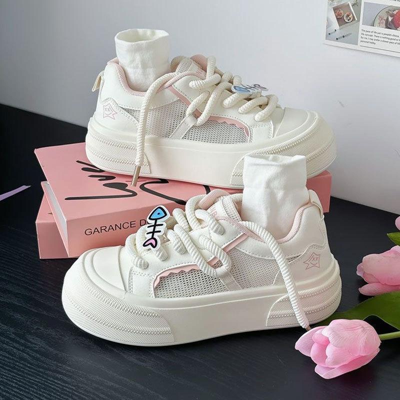 Versatile Thick Baseplate Shoes Student Casual Sports Shoes Women's Summer 2025 New Mesh Breathable White Shoes