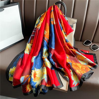 New Luxury Silk Scarf Women Spring Autumn Printing Elegance Scarves Vintage Wrap Bandanna Foulard Muffler Travel Sunscreen Shawl