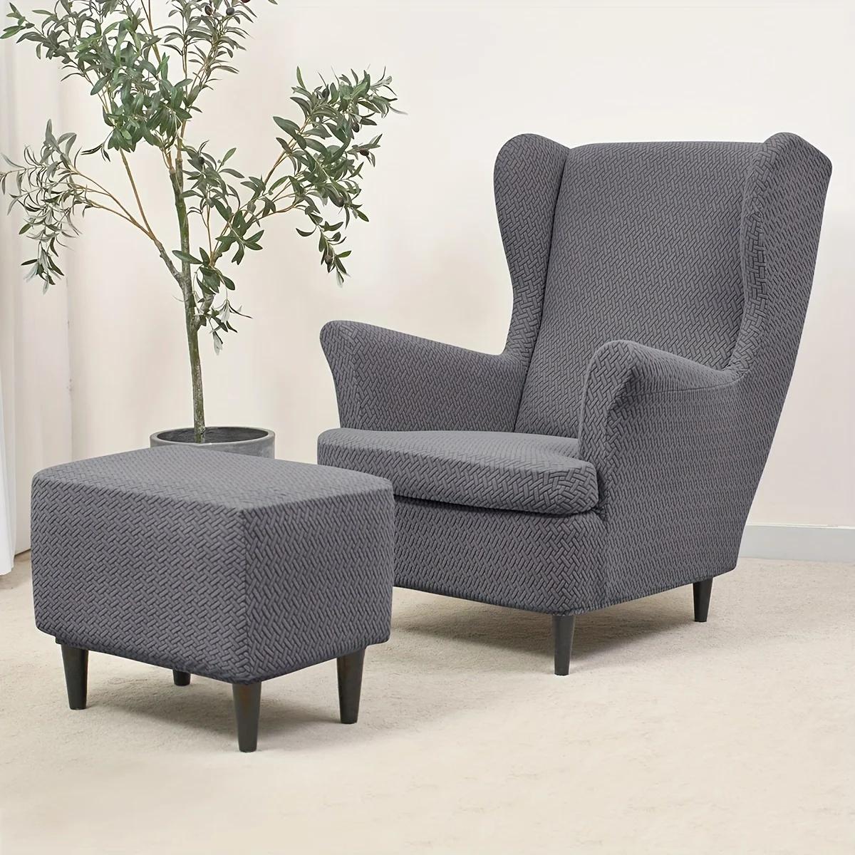 3-delige Stretch Wing Chair Cover Met Voetenbank Scandinavische Afneembare Fauteuil Bank Beschermhoes Set 3pcs set