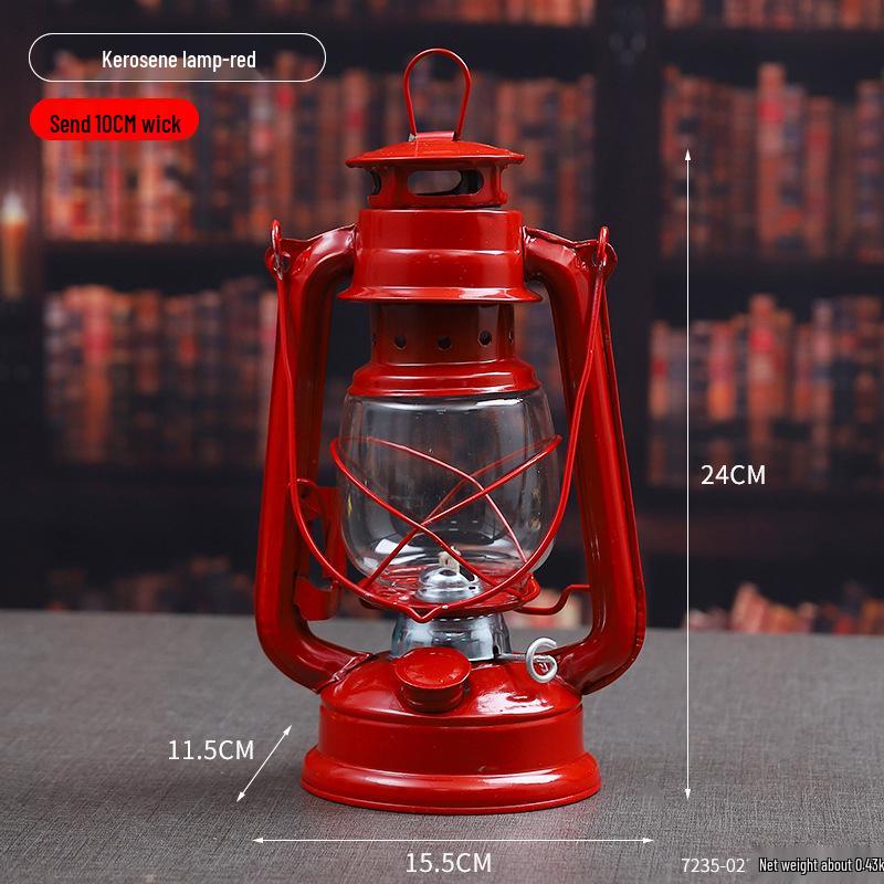 Vintage Wrought Iron Kerosene Camping Lantern - Nostalgic, Decorative Cafe Ornaments & Photo Props