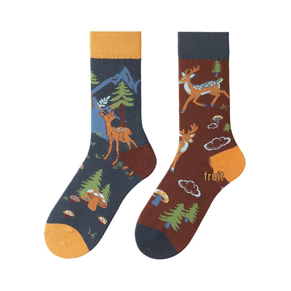 Original Asymmetrische Cartoon Hip Hop Baumwollsocken für Paare - Wadenhoch Mandarinenente Stil für Damen und Herren