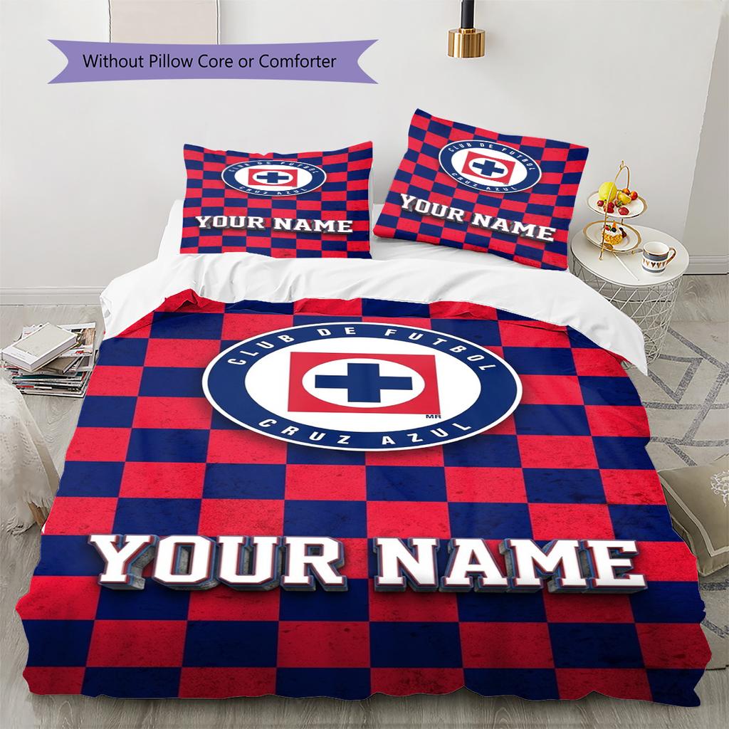 Name Custom Cruz Azul Logo Pattern Bedding Set Quilt Cover Pillowcase Home Decor Gift (1 * duvet cover + 2 * pillowcase, without core)