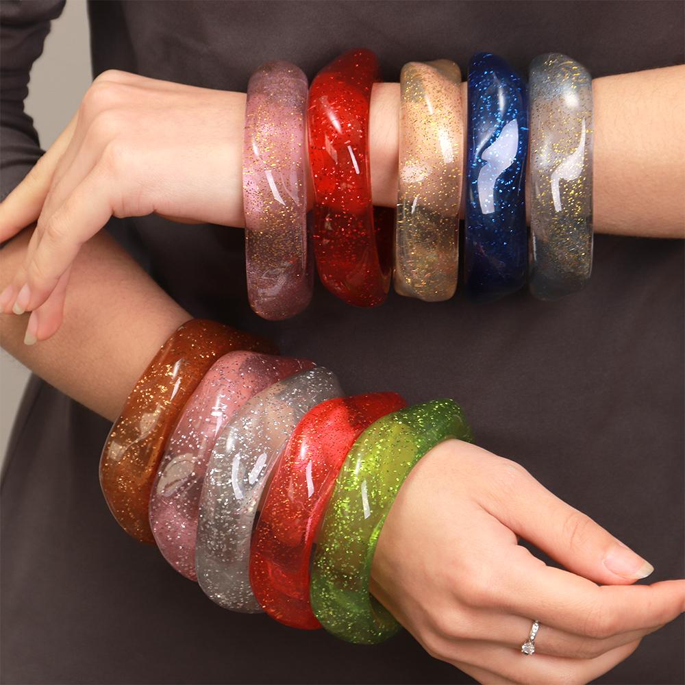 New Gold Powder Irregular Square Acrylic Wide Bangle for Women Statement Resin Geometric Stack Bracelets Fashion Jewelry Gift