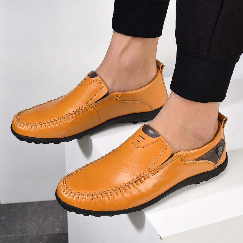 Man Shoes Genuine Leather Men Casual Shoes Brand 2025 Mens Breathable Slip on Black Driving Shoes Plus Size 47 Carving