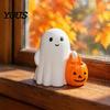 Holiday Ghost Ornament Halloween Holding Pumpkin Figurine, Spooky Statue with Decoration Night Light, Resin for Desk Tabletop Centerpiece