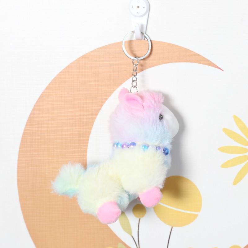 Fluffy Gradient Stuffed Alpaca Keychain Plush Durable Metal Clasp Cute Bag Charm for Daily Wear Accessory