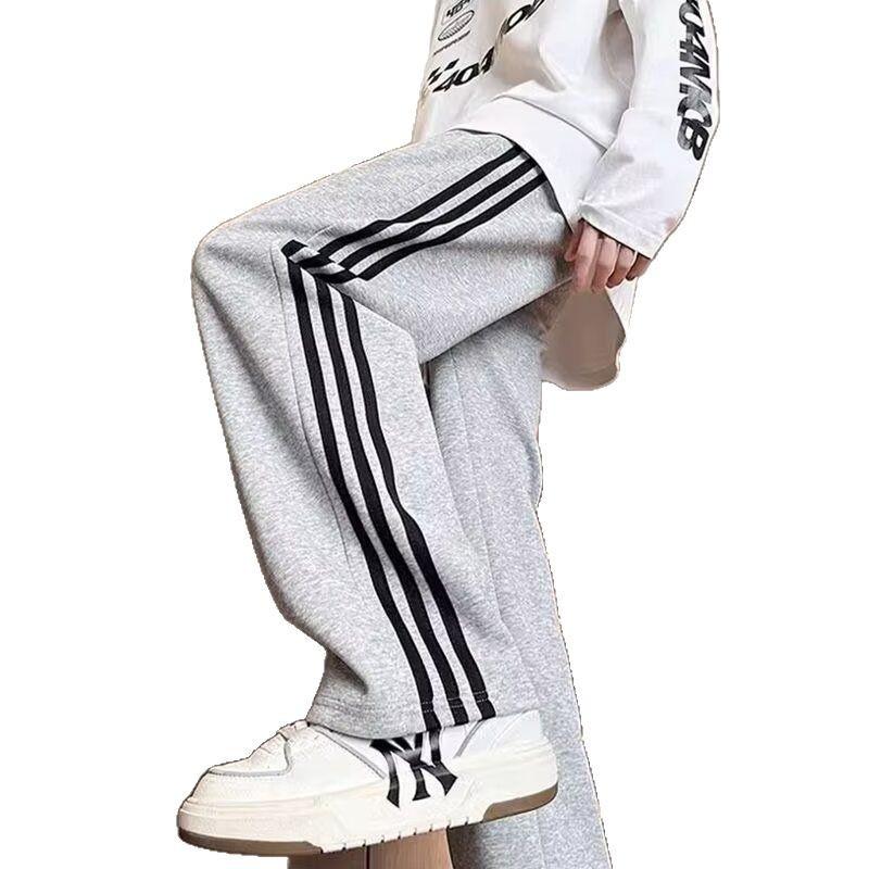 Three-bar pants men's spring and autumn new straight sweatpants American loose and versatile sweatpants sports striped casual trousers