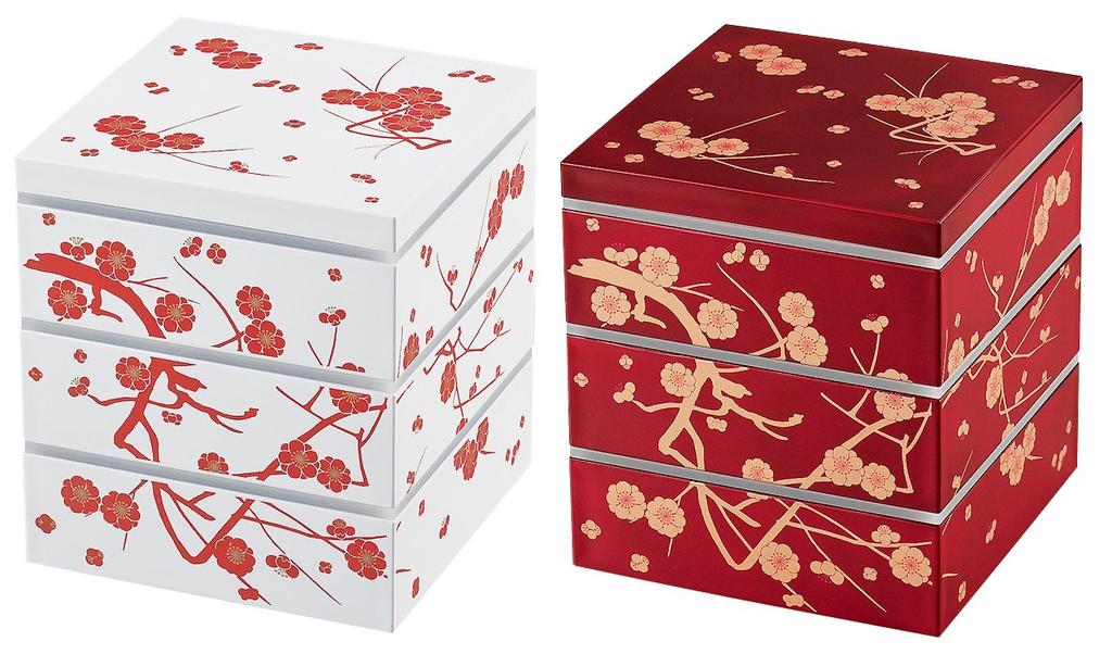 Masakazu Yamato with Old Plum Blossom White Three-Tiered Box, 5.0cm, Sticker, Design,