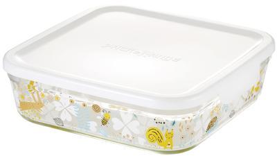 Iwaki Heat Resistant Glass Airtight Container Shinji Kato Nordic Garden Square Shape B3248-SNF 1.2L