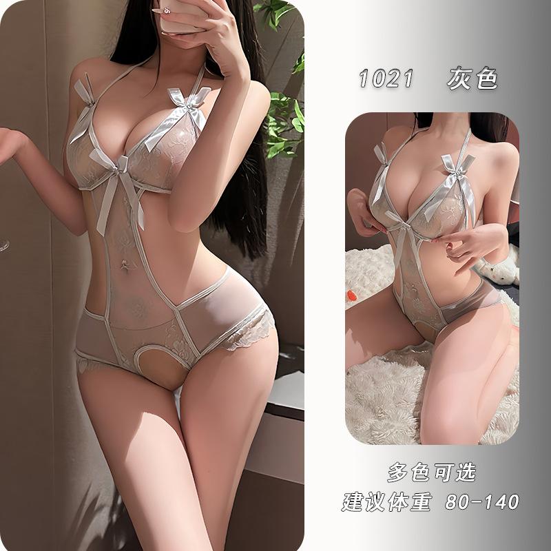 Ye Yu erotic underwear pure lace onesie sexy open crotch free flirting pajamas women