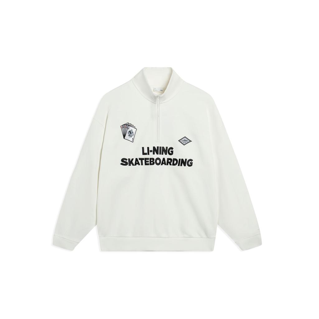 Li Ning Sweatshirts Unisex Ivory Stand Collar Moderate Regular AWDT225-2