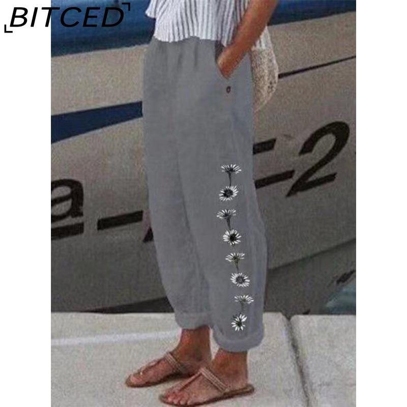 BITCED Fashion Popular Floral Print Harem Pants with Flower Pockets Mid Waist Trousers Streetwear