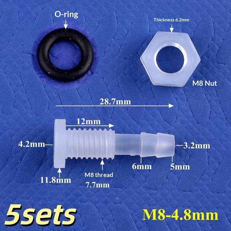 5 Sets M5-M16 Thread To 3-12Mm Aquarium Water Tank Inlet Outlet Joint Irrigation Hose Connectors Pp Straight Bulkhead Connector