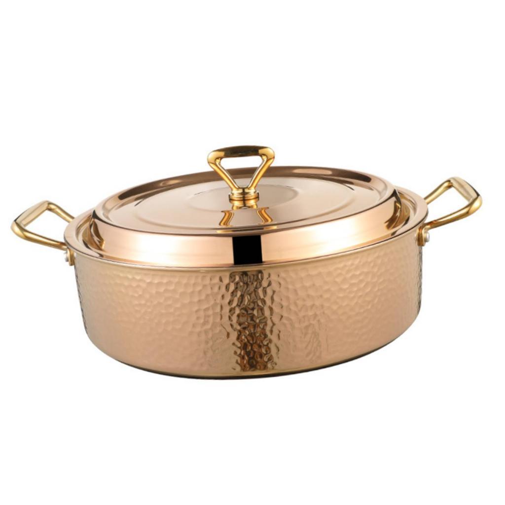 Copper Chafing Dish Hammered Ramen Soup Casserole Pan Lid Multifunctional Even Heating Suitable for
