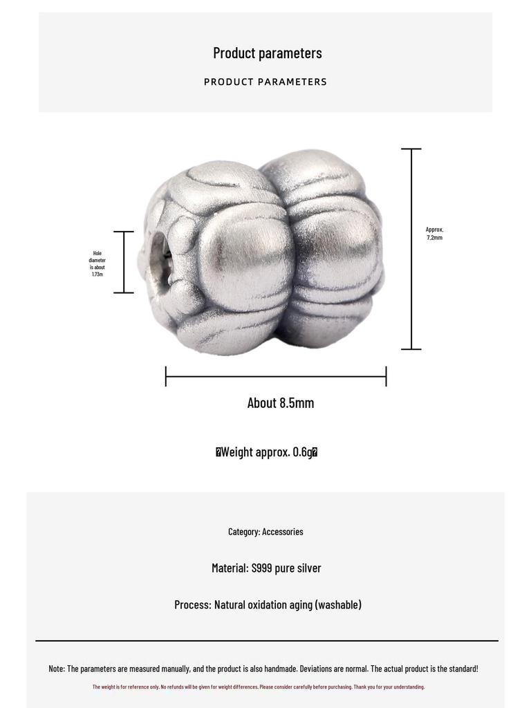 Sterling Silver S999 Double Lotus Flower Beads for DIY Red String Bracelet, 3D Pure Silver Jewelry Accessories.