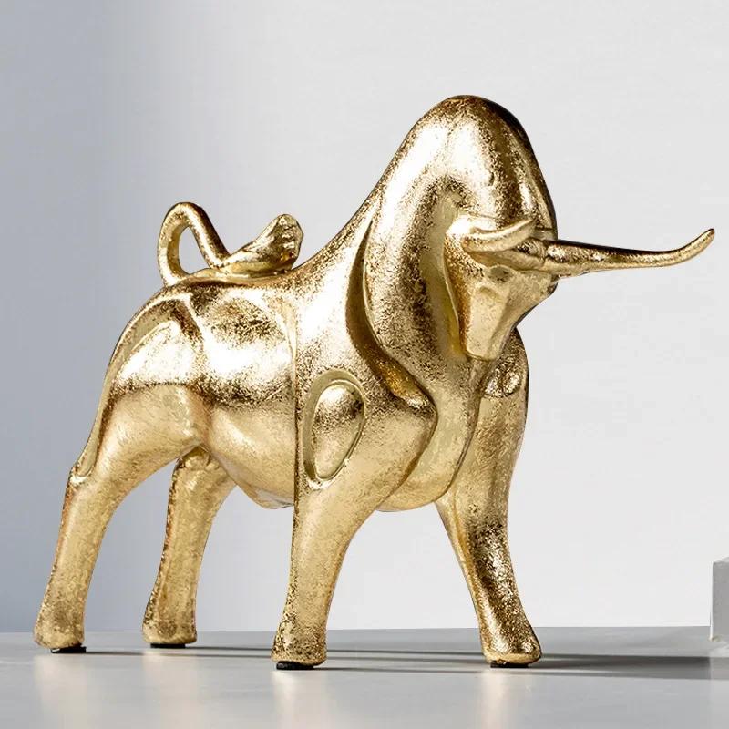 Nordic Red Black and Gold Cow Sculpture Resin Crafts Simulate Animal Statues Living Room Bookcase Office Accessories Home Decor