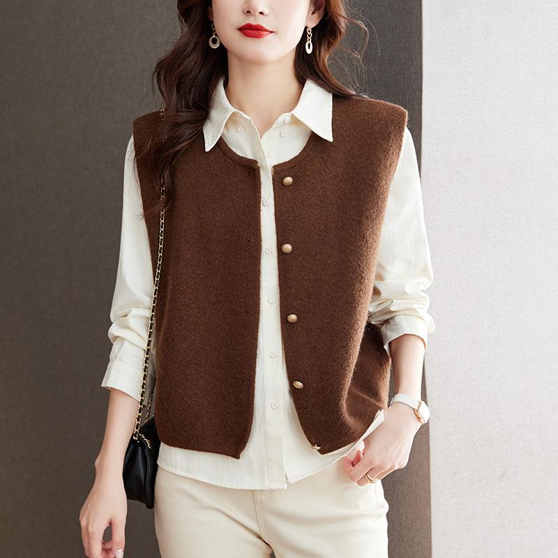 Round Neck Knitted Sleeveless Vest for Women, Fashionable and Versatile Warm Layered Vest Jacket Can Be Worn Inside and Outside