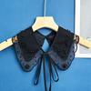 Embroidery Lace Detachable Black Fake Collar See Through Mesh Shawl Bow Tie Ribbon Decoration Collar Floral Scarf Capelet