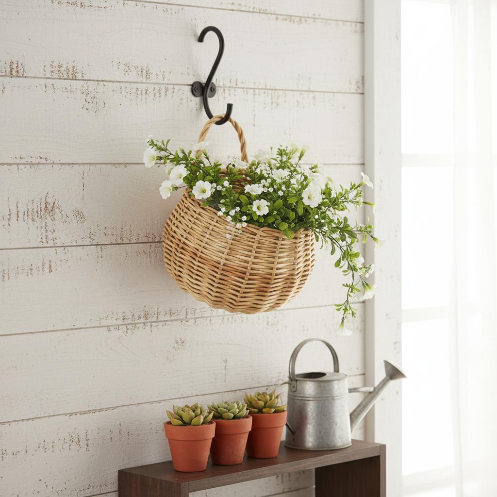 Wicker Wall Hanging Flower Basket Planter Rack Hand-made Natural Style For Home Garden Decoration