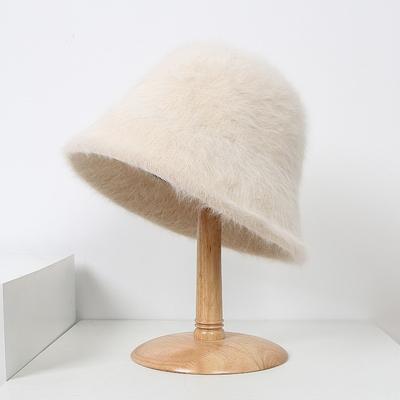 Chapeau seau en poil de lapin pour femme, hiver, uni et polyvalent, chapeau bassine thermique poilu montrant le visage, petit chapeau seau