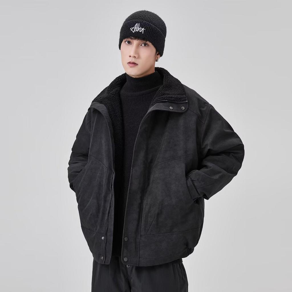 Men's Casual Warm Lambswool Cotton Jacket - Winter Plus Velvet Thick Stand Collar Coat
