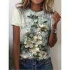 Summer New Fashion 3D Flower Print Women's Round Neck T-shirt Short Sleeved Casual Street T-shirt Loose Clothes Women