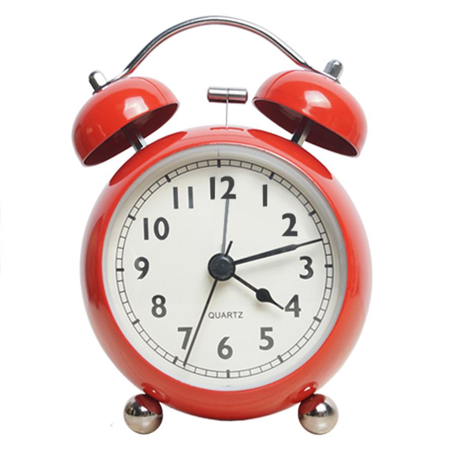 

1 шт. ретро-креативний металевий дзвінок-будильник, настільний простий годинник, безшумний світловий кварцовий настільний годинник червоний